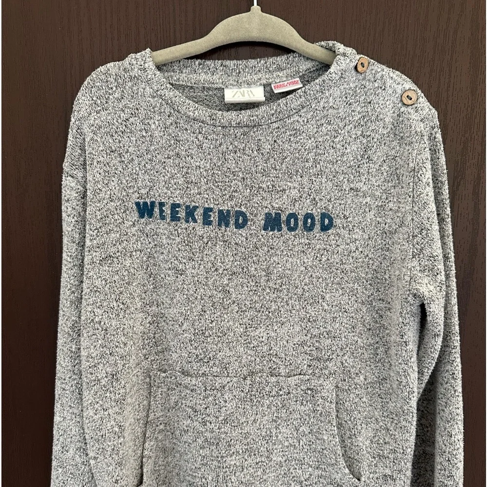 3/$15 Zara Kids Weekend Mood Sweater Gray Knit Pullover Long Sleeve Top Size 4-5
